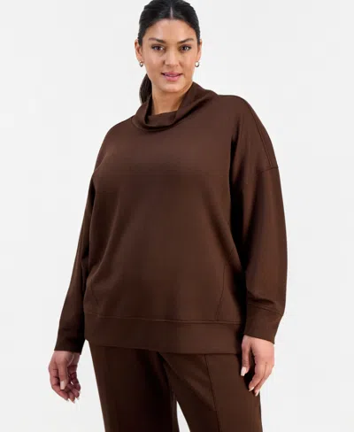 Inc International Concepts Plus Size Cowlneck Dolman-sleeve Sweatshirt, Macy's Exclusive In Brown