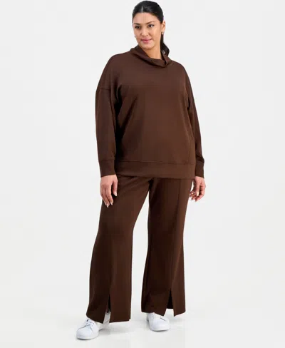Inc International Concepts Plus Size Cowlneck Dolman-sleeve Sweatshirt, Macy's Exclusive In Brown