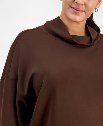 Inc International Concepts Plus Size Cowlneck Dolman-sleeve Sweatshirt, Macy's Exclusive In Brown