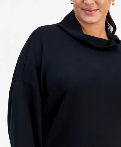 Inc International Concepts Plus Size Cowlneck Dolman-sleeve Sweatshirt, Macy's Exclusive In Black