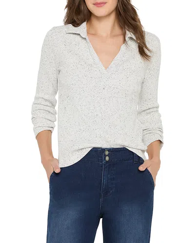 Nzt By Nic+zoe Rib Long Sleeve Polo Top In White