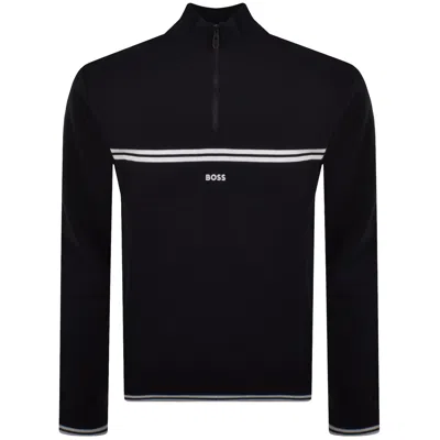 Boss Athleisure Boss Zip Neck Knit Jumper Dark Blue In Black