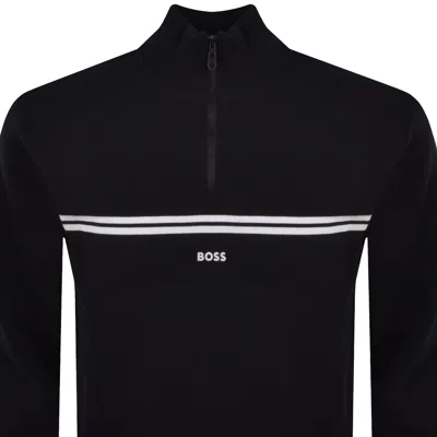 Boss Athleisure Boss Zip Neck Knit Jumper Dark Blue In Black