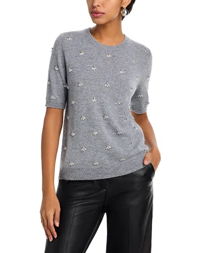 Milly Rosalyn Rhinestone Embellished Crewneck Top In Gray