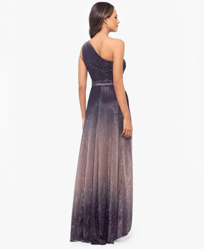 Betsy & Adam "nicoletta" Long Ombre Crinkle Metallic One Shoulder Dress In Purple