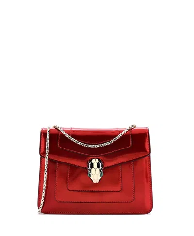 Pre-owned Pre-owned Bvlgari  Bvlgari Small Serpenti Forever Square Shoulder Bag Metallic Leather In Red
