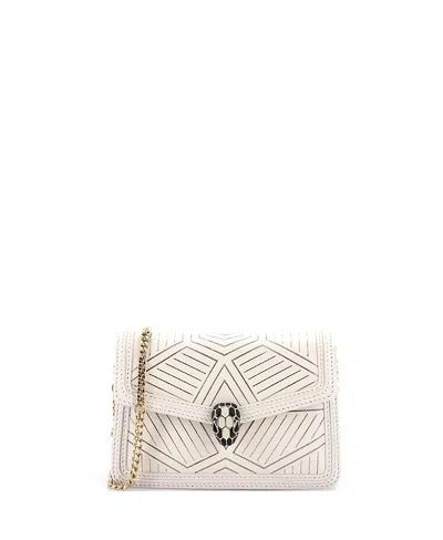 Pre-owned Pre-owned Bvlgari  Bvlgari Mini Serpenti Forever Square Shoulder Bag Chain Embellished Leather In Neutral