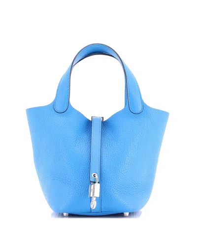 Pre-owned Pre-owned Hermes  Hermes Pm Picotin Lock Bag Clemence In Blue