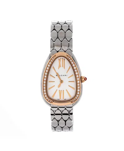 Pre-owned Pre-owned Bvlgari  Bvlgari Serpenti Seduttori Quartz Watch In Stainless Steel And Rose Gold With Diamond Beze In White