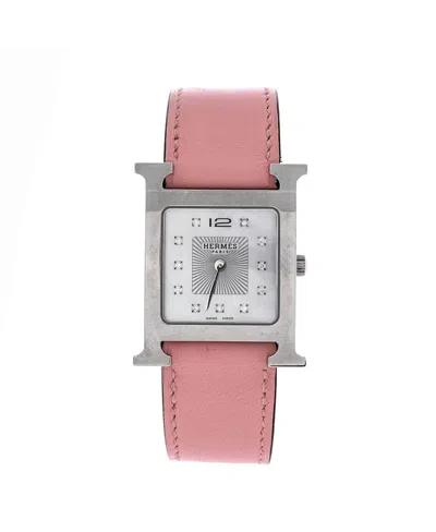 Pre-owned Pre-owned Hermes  Hermes Heure H Quartz Watch In Stainless Steel And Leather With Diamond Markers And Mother In Silver