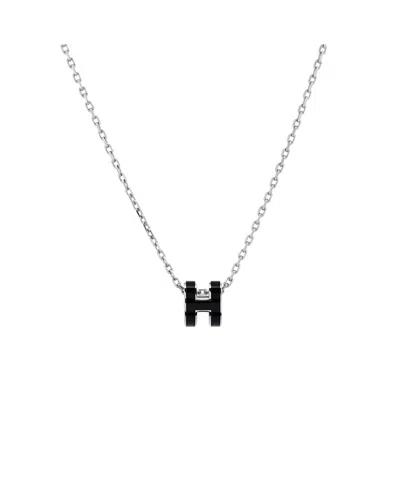 Pre-owned Pre-owned Hermes  Hermes Mini Pop H Pendant Chain Necklace Metal And Enamel, 16" In Silver