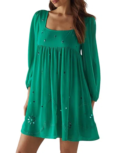 Warehouse Hand Embellished Square Neck Mini Dress In Brown