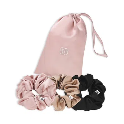 Gingerlily Large Silk Scrunchies, Set Of 3 In Pink