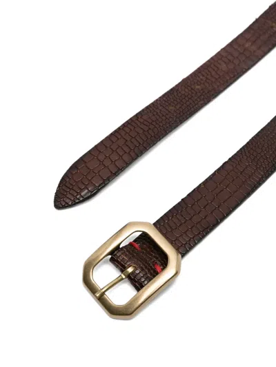 Eleventy Crocodile-embossed Rectangular-buckle Belt In Brown