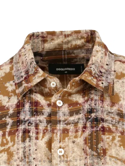 Dsquared2 Bleached Sparkly Check Shirt In Blue