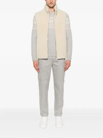 Eleventy Shearling Zip-front Gilet In Neutral