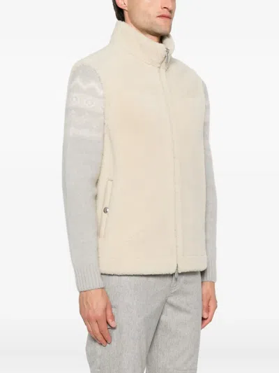 Eleventy Shearling Zip-front Gilet In Neutral