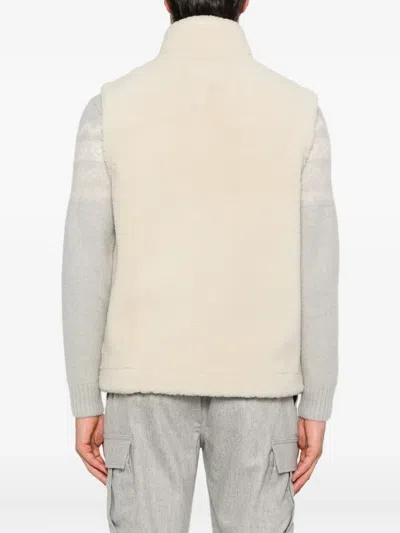 Eleventy Shearling Zip-front Gilet In Neutral