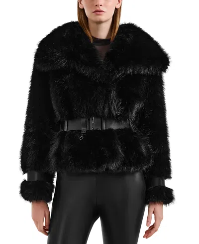 Rudsak Chloe Faux Fur Jacket With Removable Puffer Hood In Black