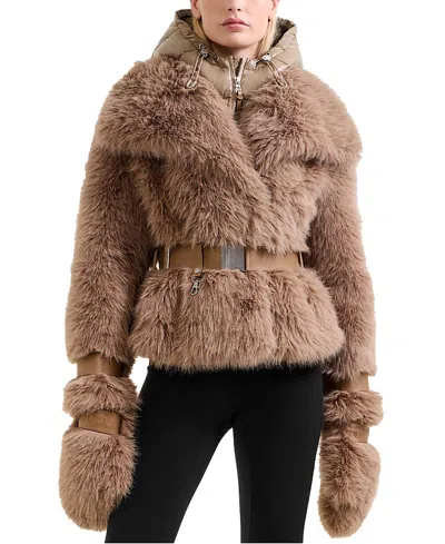 Rudsak Chloe Faux Fur Jacket With Removable Puffer Hood In Brown