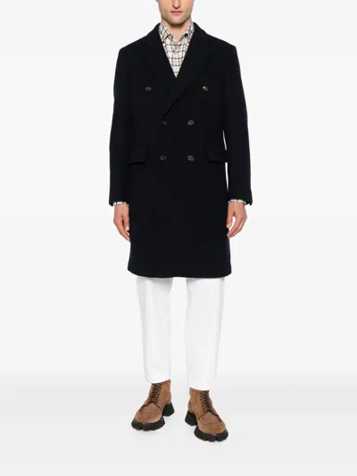 Eleventy Double-breasted Button Coat In Blue