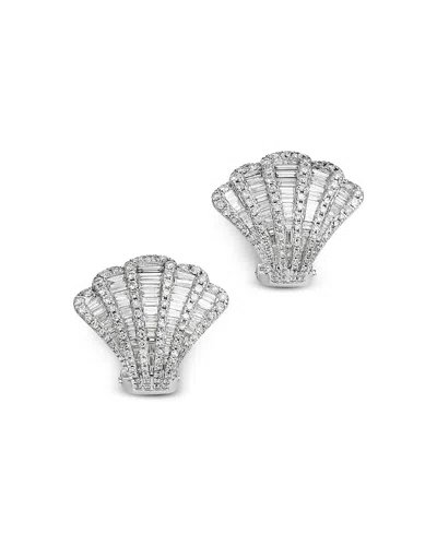 Bloomingdale's Fine Collection Baguette & Round Diamond Fan Stud Earrings In 14k White Gold, 2.0 Tcw In White