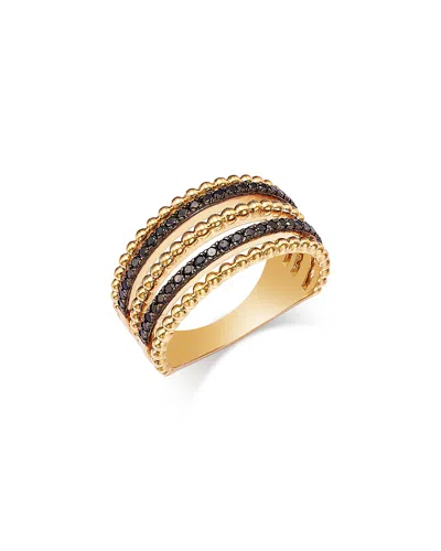 Bloomingdale's Fine Collection Black Diamond And 14k Yellow Gold Beaded Multi Row Ring, 0.33 Tcw In Gold