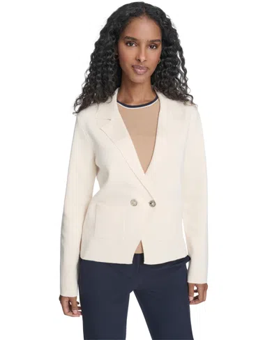 Tommy Hilfiger Women's Double Breasted Peak Lapel Sweater Jacket In Neutral