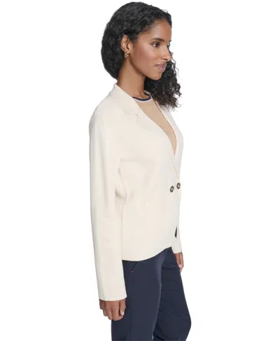 Tommy Hilfiger Women's Double Breasted Peak Lapel Sweater Jacket In Neutral