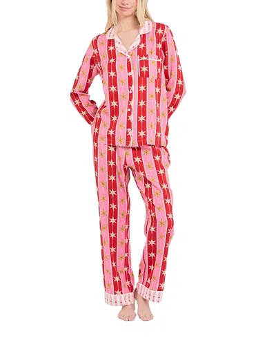 Katie Kime Tree Topper Long Sleeve Pajama Pants Set In Red