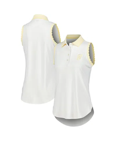 Peter Millar Women's White/yellow Wm Phoenix Open Opal Stretch Sleeveless Jersey Polo Shirt In Neutral