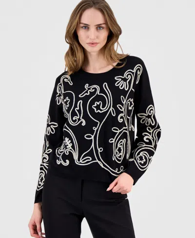 T Tahari Women's Soutache Crewneck Sweater In Black