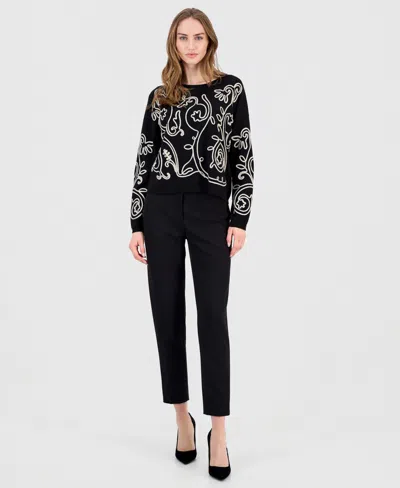 T Tahari Women's Soutache Crewneck Sweater In Black