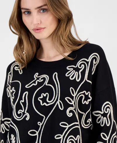T Tahari Women's Soutache Crewneck Sweater In Black