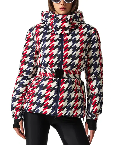Perfect Moment Candice Hooded Belted Houndstooth Down Ski Jacket In Multi