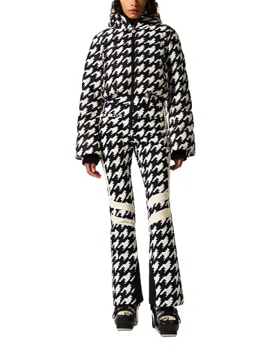 Perfect Moment Polar Flare Houndstooth Down Ski Suit In Black