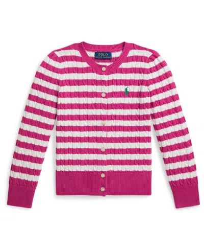 Polo Ralph Lauren Girls 2t-6x Striped Mini-cable Cardigan In Pink