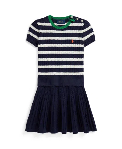 Polo Ralph Lauren Girls 2t-6x Striped Sweater And Skirt, 2-piece Set In Blue