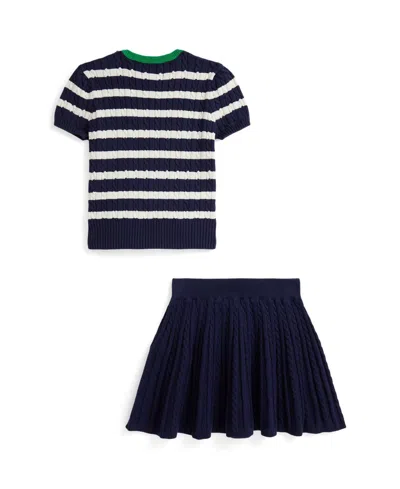 Polo Ralph Lauren Girls 2t-6x Striped Sweater And Skirt, 2-piece Set In Blue