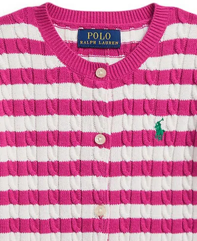 Polo Ralph Lauren Girls 2t-6x Striped Mini-cable Cardigan In Pink