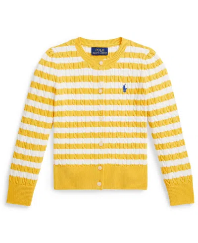 Polo Ralph Lauren Ralph Lauren Striped Mini-cable Cotton Cardigan In Yellow