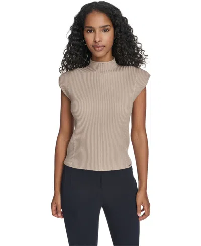 Calvin Klein Women's Mock Neck Cap Sleeve Sweater In Gray