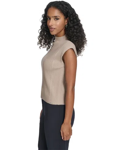 Calvin Klein Women's Mock Neck Cap Sleeve Sweater In Gray