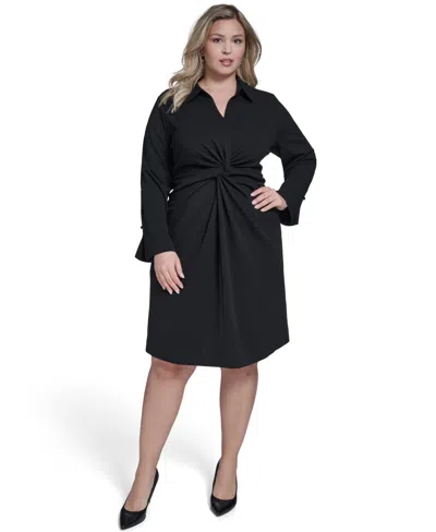 Calvin Klein Plus Size Twist Design Shirt Dress In Black