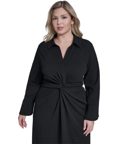 Calvin Klein Plus Size Twist Design Shirt Dress In Black