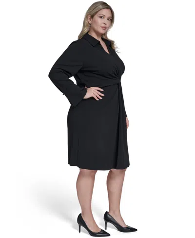 Calvin Klein Plus Size Twist Design Shirt Dress In Black