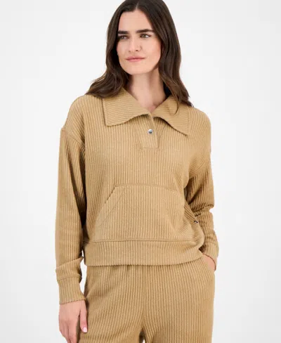 Nautica Jeans Women's Bib-collar Ribbed Sweatshirt In Brown