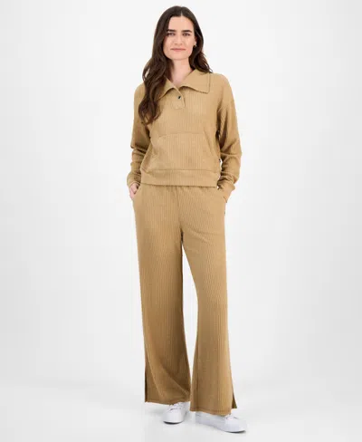 Nautica Jeans Women's Bib-collar Ribbed Sweatshirt In Brown