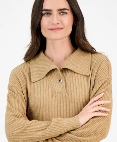 Nautica Jeans Women's Bib-collar Ribbed Sweatshirt In Brown