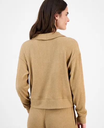 Nautica Jeans Women's Bib-collar Ribbed Sweatshirt In Brown